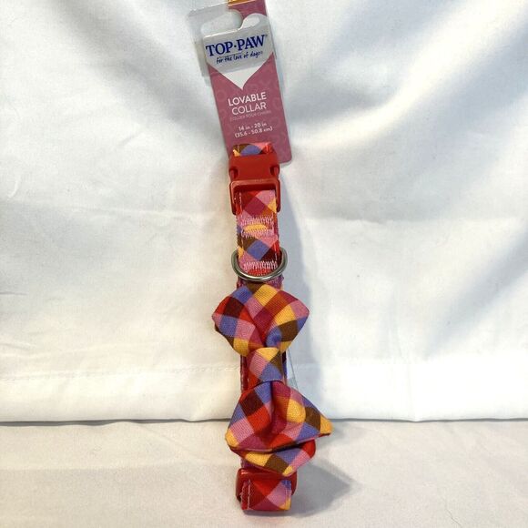 Top Paw Lovable Plaid Bowtie Collar Size Medium Multicolored Valentine Theme - Picture 1 of 10